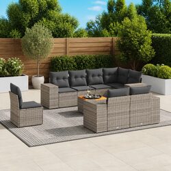 Garden Sofa Set 9 Piece Outdoor Furniture Grey Poly Rattan Modular Patio