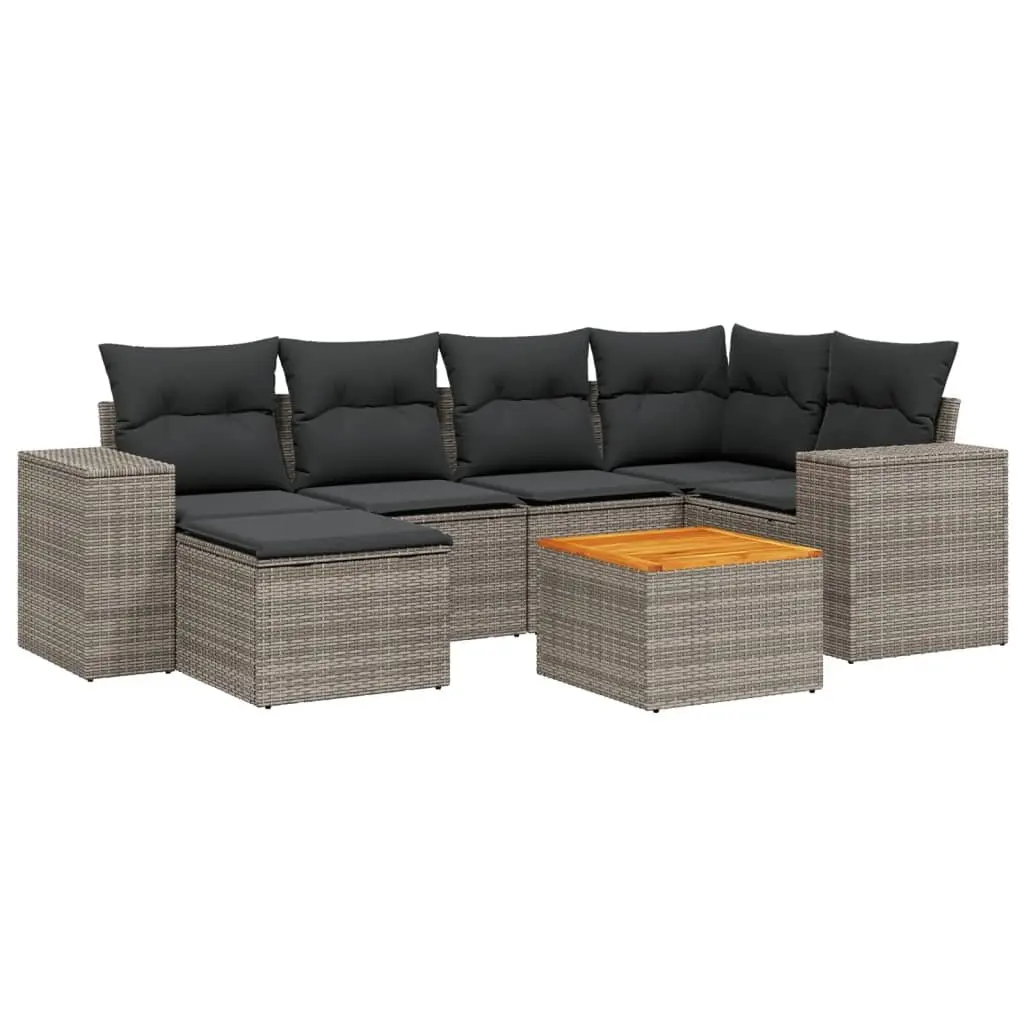 7 Piece Outdoor Garden Sofa Set Grey Poly Rattan Patio Furniture with Cushions
