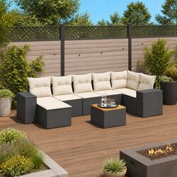 8 Piece Outdoor Garden Sofa Set with Cushions Black Poly Rattan Patio Furniture