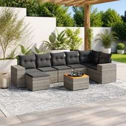 Garden Sofa Set 8 Piece Outdoor Furniture Grey Poly Rattan Modular Patio Seating