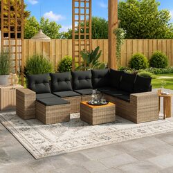 Garden Sofa Set 8 Piece Outdoor Furniture with Cushions Grey Poly Rattan Modular