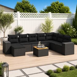 Garden Sofa Set 9 Piece Outdoor Furniture Patio Sectional with Cushions Black