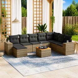 Garden Sofa Set 9 Piece Outdoor Furniture Patio Sectional Grey Poly Rattan