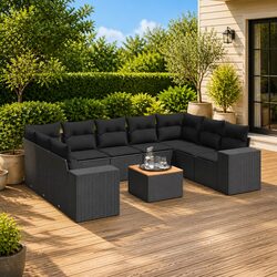 Garden Sofa Set 10 Piece Outdoor Furniture Patio Sectional Black Rattan Cushions