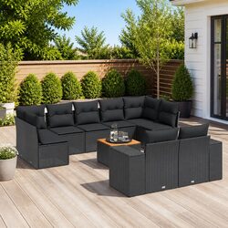 Garden Sofa Set 10 Piece Outdoor Furniture Patio Lounge Black Poly Rattan with