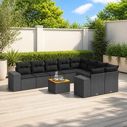 Garden Sofa Set 10 Piece Outdoor Furniture Black Rattan Patio Lounge Seating