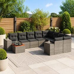 Garden Sofa Set 10 Piece Outdoor Furniture Grey Poly Rattan Patio Lounge Modular