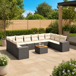 Garden Sofa Set 11 Piece Outdoor Furniture Patio Black Poly Rattan with Cushions
