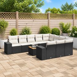 Garden Sofa Set 11 Piece Outdoor Furniture Patio Black Poly Rattan Modular