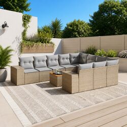 Garden Sofa Set 11 Piece Outdoor Furniture Patio Beige Cushions Modular