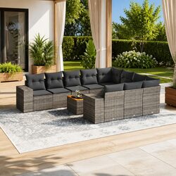 Garden Sofa Set 11 Piece Outdoor Furniture Grey Cushioned Patio Seating