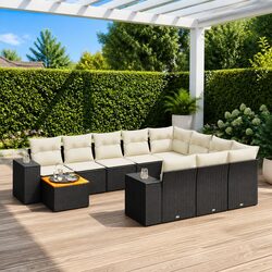Garden Sofa Set 11 Piece Outdoor Furniture Patio Black Poly Rattan Modular