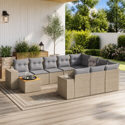 Garden Sofa Set 11 Piece Outdoor Furniture Beige Patio Seating with Cushions