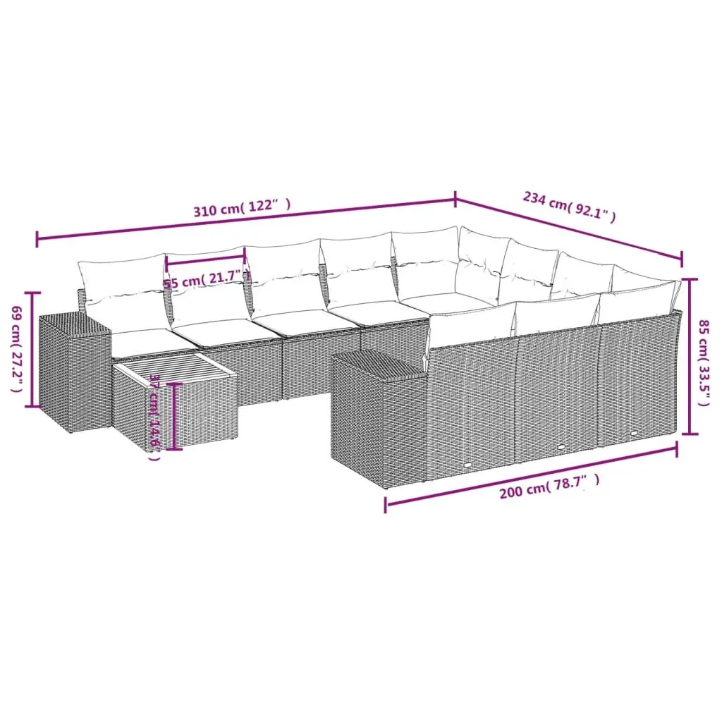 Outdoor Garden Sofa Set 11 Piece Modular PE Rattan with Cushions Grey