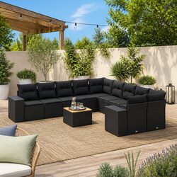 Outdoor Garden Sofa Set 11 Piece Black Poly Rattan Furniture Patio Seating