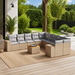 Garden Sofa Set 11 Piece Outdoor Furniture Patio Beige Cushioned Modular Lounge
