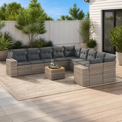 11 Piece Garden Sofa Set Outdoor Patio Furniture with Cushions Grey