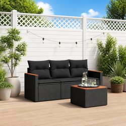 Garden Sofa Set 4 Piece Outdoor Furniture Patio Conversation Seating Black