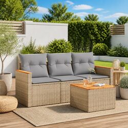 Garden Sofa Set 4 Piece Outdoor Furniture Patio Conversation Beige Cushions