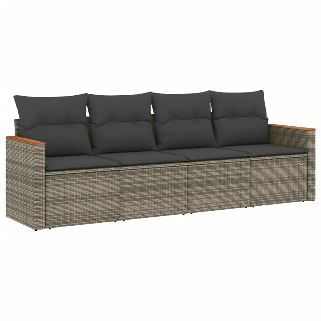 4 Piece Garden Sofa Set Outdoor Furniture Grey Poly Rattan Cushions Patio