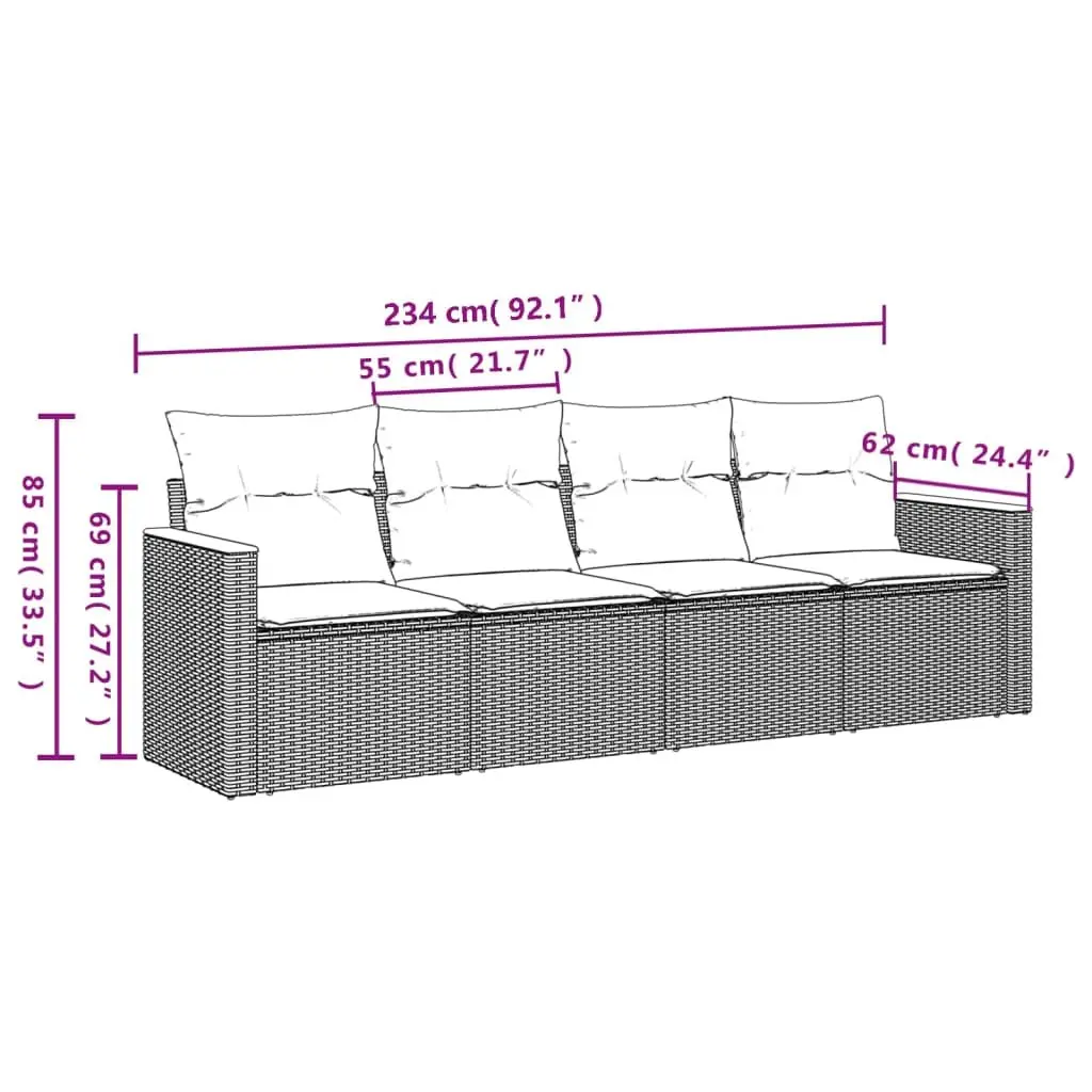 4 Piece Garden Sofa Set Outdoor Furniture Grey Poly Rattan Cushions Patio