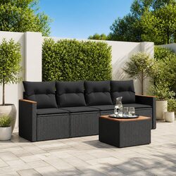 5 Piece Garden Sofa Set Black Poly Rattan Outdoor Furniture Patio Lounge