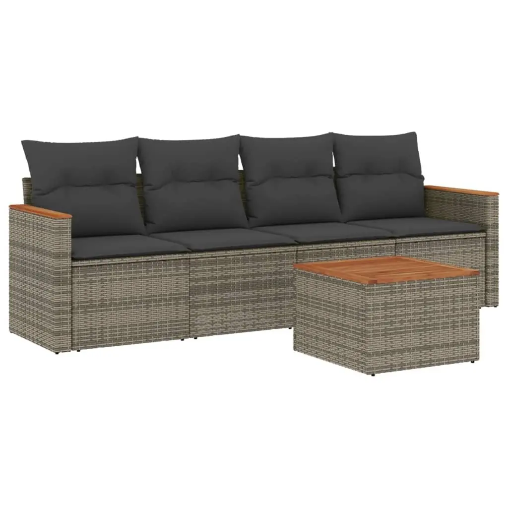 5 Piece Garden Sofa Set with Cushions Grey Outdoor Patio Furniture Rattan