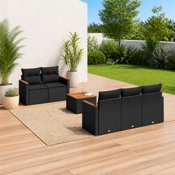 Garden Sofa Set 6 Piece Outdoor Furniture Patio Black Poly Rattan Modular Lounge