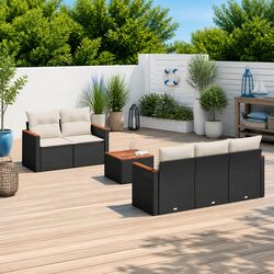 6 Piece Garden Sofa Set with Cushions Black Outdoor Furniture Patio Sectional