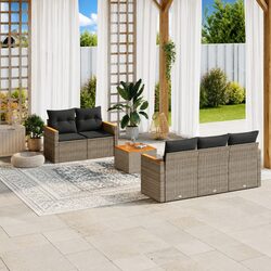 Garden Sofa Set 6 Piece Outdoor Furniture Grey Poly Rattan Patio Lounge with