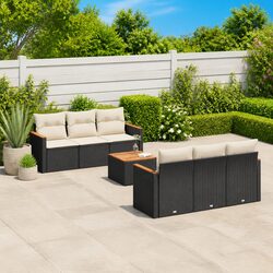 7 Piece Garden Sofa Set Outdoor Patio Furniture Poly Rattan Black with Cushions