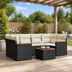 7 Piece Garden Sofa Set Black Poly Rattan Outdoor Furniture Patio Chat Lounge