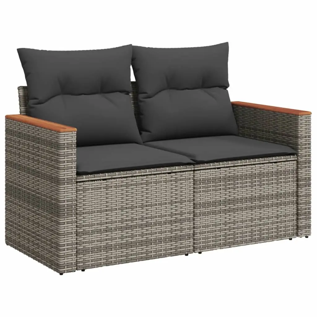 7 Piece Garden Sofa Set with Cushions Grey Outdoor Patio Furniture Poly Rattan
