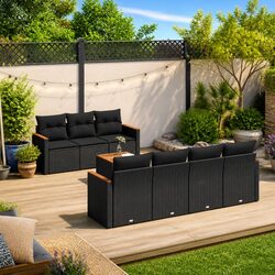 Garden Sofa Set 8 Piece Outdoor Furniture Black Patio Lounge Modular Seating