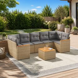 Garden Sofa Set 8 Piece Outdoor Furniture Beige Poly Rattan Patio Lounge Modular