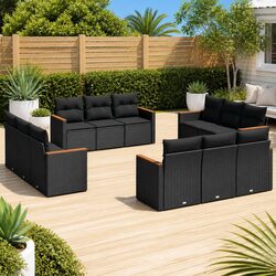 Garden Sofa Set 12 Piece Outdoor Furniture Patio Black Poly Rattan Modular