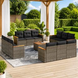 Garden Sofa Set 13 Piece Outdoor Furniture Patio Grey Poly Rattan Modular