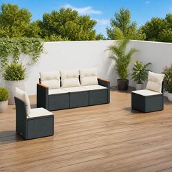 5 Piece Garden Sofa Set Outdoor Furniture Patio Sectional Black Poly Rattan