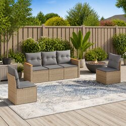 Garden Sofa Set 5 Piece Outdoor Patio Furniture Modular Lounge Beige Cushions