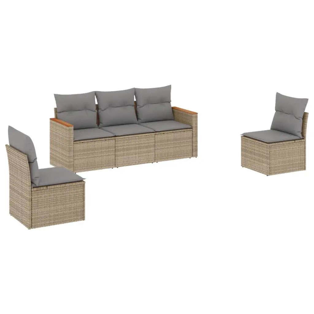 Garden Sofa Set 5 Piece Outdoor Patio Furniture Modular Lounge Beige Cushions