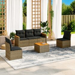 Garden Sofa Set 6 Piece Outdoor Patio Furniture Grey Poly Rattan Modular