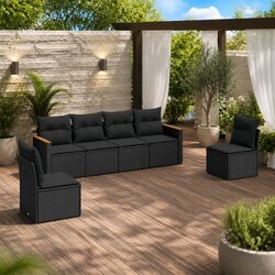 Garden Sofa Set 6 Piece Outdoor Furniture Patio Sectional Black Modular