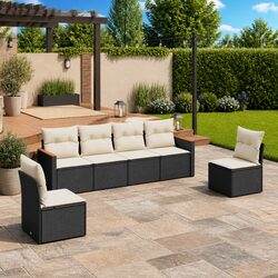 Garden Sofa Set 6 Piece Outdoor Furniture Black Modular Patio Sectional with