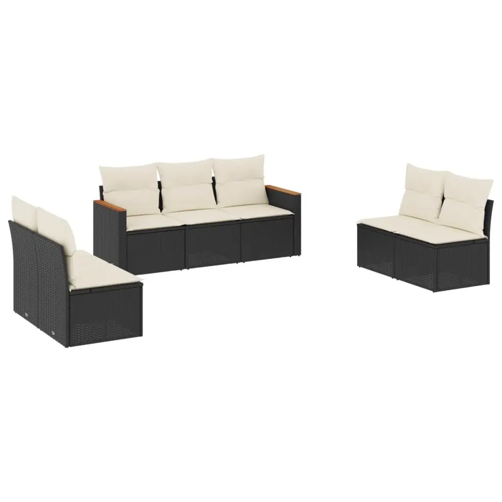 7 Piece Garden Sofa Set Outdoor Patio Furniture Black Poly Rattan with Cushions