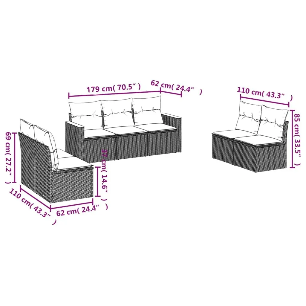 7 Piece Garden Sofa Set with Cushions Outdoor Furniture Patio Beige Rattan