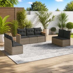 7-Piece Garden Sofa Set with Cushions Outdoor Patio Furniture Grey Poly Rattan
