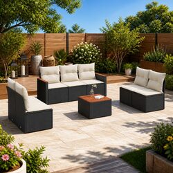 Garden Sofa Set 8 Piece Outdoor Patio Furniture with Cushions Black Modular