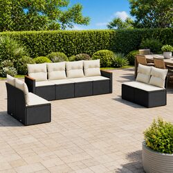Garden Sofa Set 8 Piece Outdoor Patio Furniture Black Poly Rattan Modular
