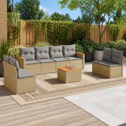 Garden Sofa Set 9 Piece Outdoor Furniture Beige Poly Rattan Patio Lounge Suite