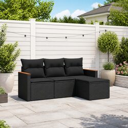 Garden Sofa Set 4 Piece Outdoor Patio Furniture Black Poly Rattan Modular